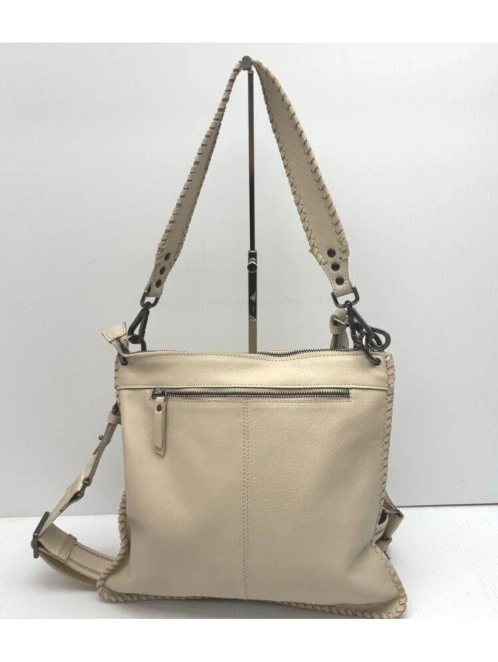 Harbour & 2nd Cream Leather Convertible Cross Body Bag Purse